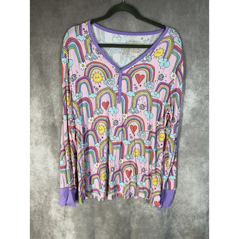 Little Sleepies Disco Rainbow Pajama PJ Long Sleeve Top In Pink Size XL